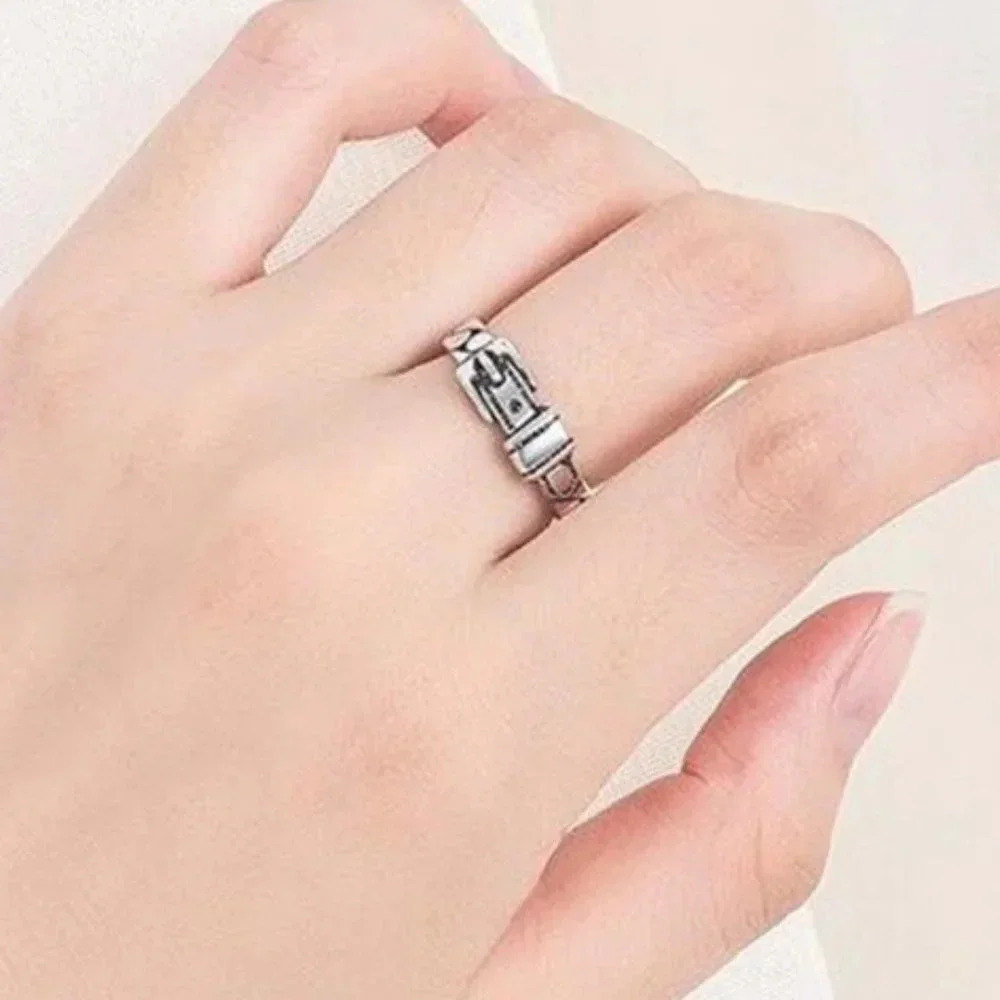 Minimalist 925 Sterling Silver Belt Buckle Ring Dainty Vintage Silver Ring - Picture 5 of 5